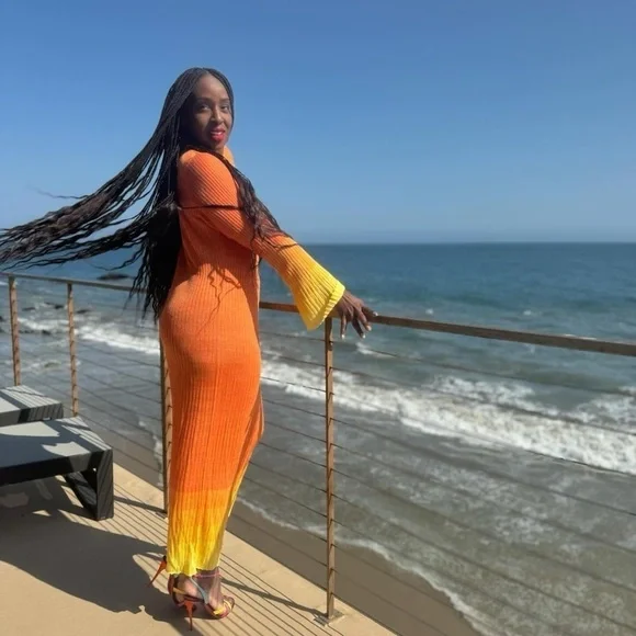 Women's Long Sleeve Open Back Maxi Dress - Future Collective Orange Ombre - Picture 7 of 14